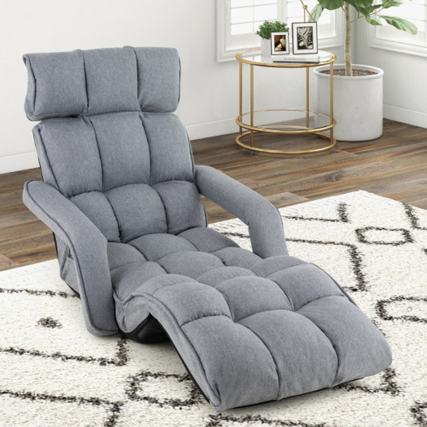 6-Position Adjustable Floor Chair with Adjustable Armrests and Footrest-Gray