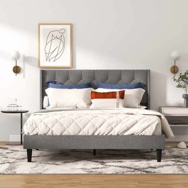Full/Queen Size Upholstered Platform Bed with Button Tufted Headboard-Queen Size
