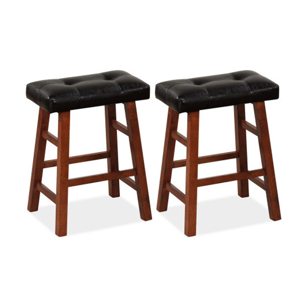 Set of 2 Modern Backless Bar Stools with Padded Cushion-24 inches