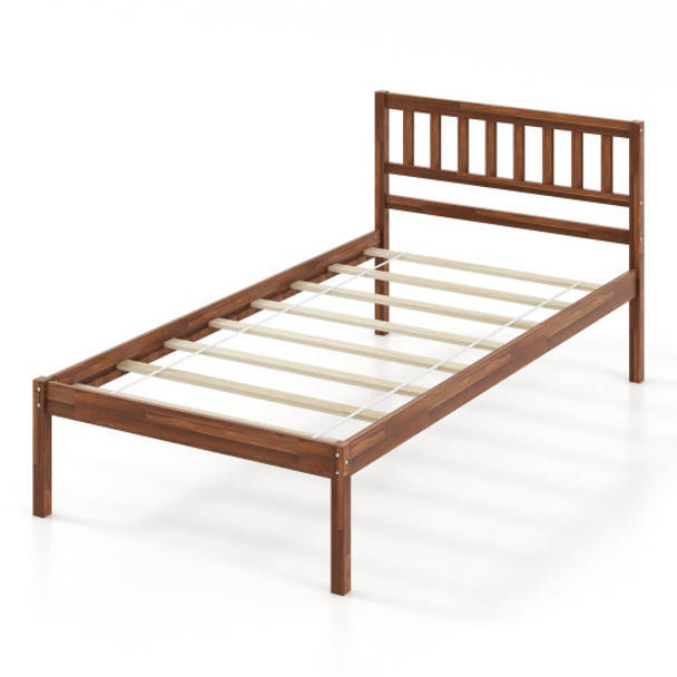 Twin Size Wood Bed Frame with Headboard and Slat Support-Twin Size