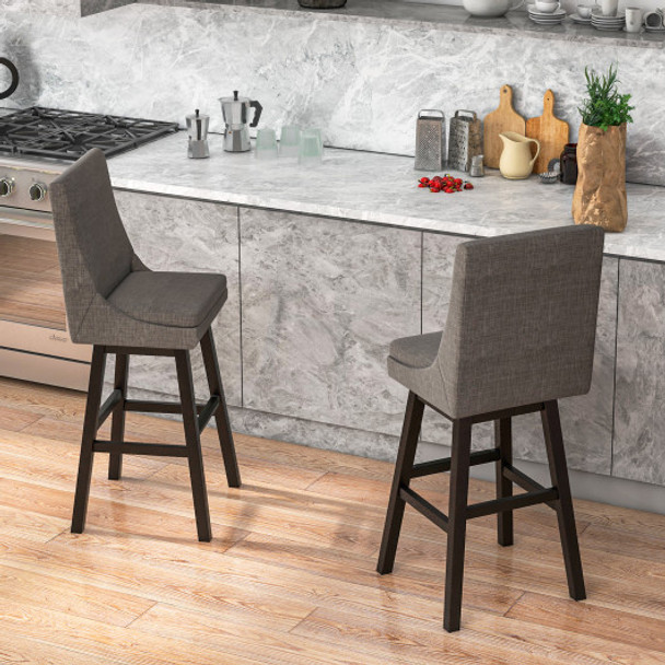 Set of 2 360 Swivel Bar Stool with Rubber Wood Legs Footrest