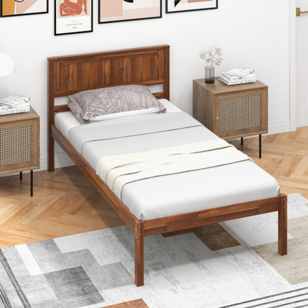 Twin Size Bed Frame with Wooden Headboard and Slat Support-Twin Size