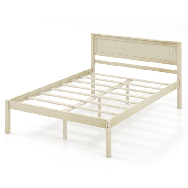 Full Size Wooden Bed Frame with Headboard and Slat Support-Full Size