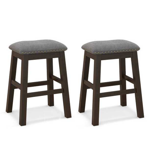 2 Piece 24.5 Inch Counter Height Bar Stool Set with Padded Seat-Gray