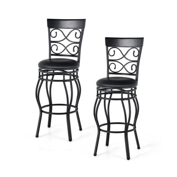 Set of 2 30 Inch Bar Stool with Backrest and Footrest-Black