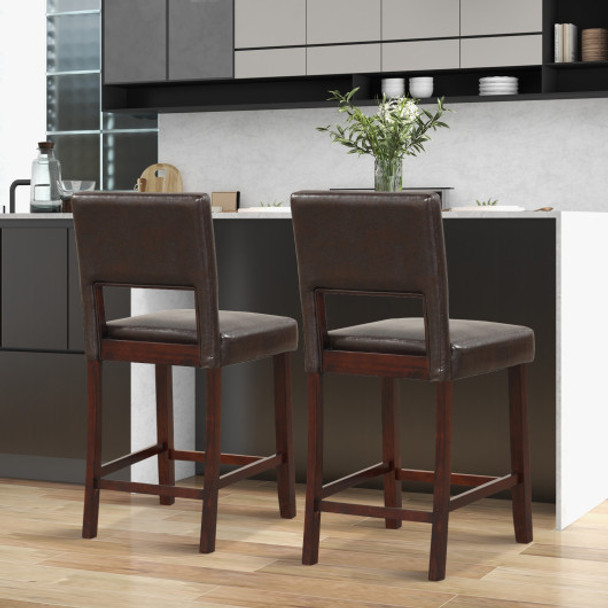 2 Piece Bar Chair Set with Hollowed Back and Rubber Wood Legs-Brown