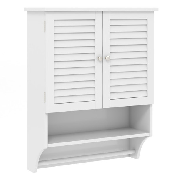 2-Doors Bathroom Wall-Mounted Medicine Cabinet with Towel Bar-White