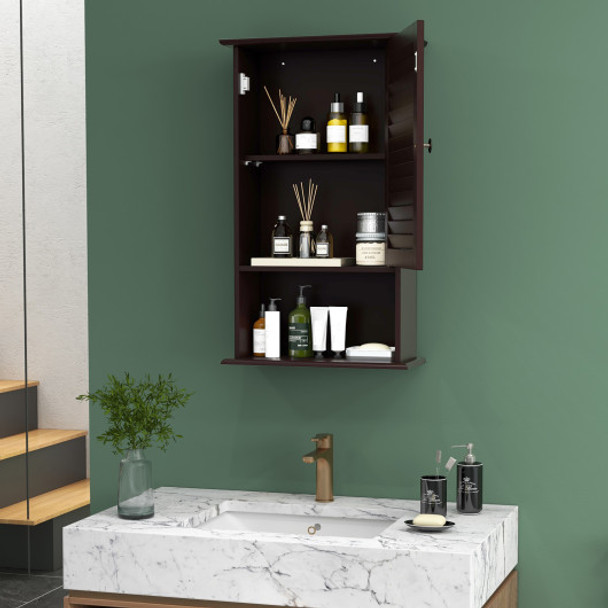 Bathroom Wall Mount Storage Cabinet Single Door with Height Adjustable Shelf-Rustic Brown