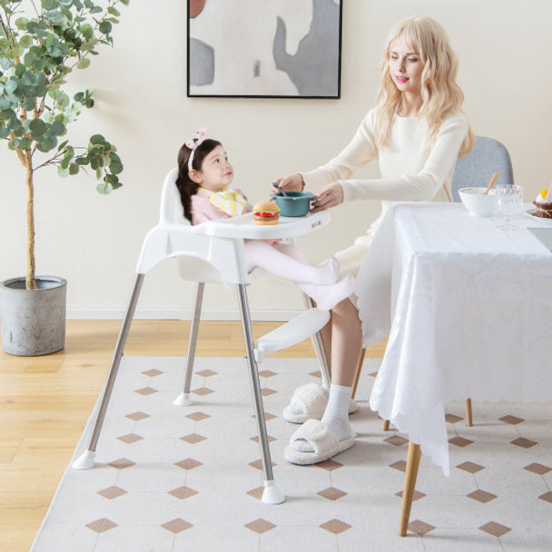 4-in-1 Convertible Baby High Chair with Removable Double Tray-White