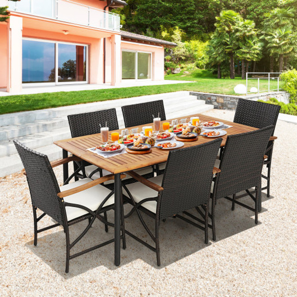 Outdoor Dining Set with Acacia Wood Table-6 Pieces +