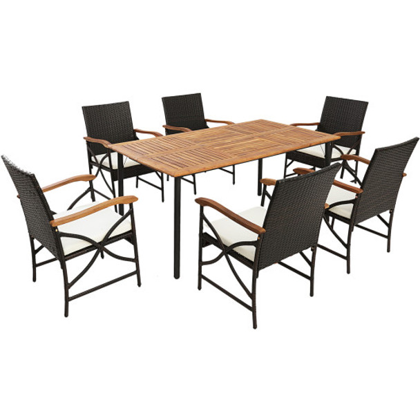 Outdoor Dining Set with Acacia Wood Table-6 Pieces +