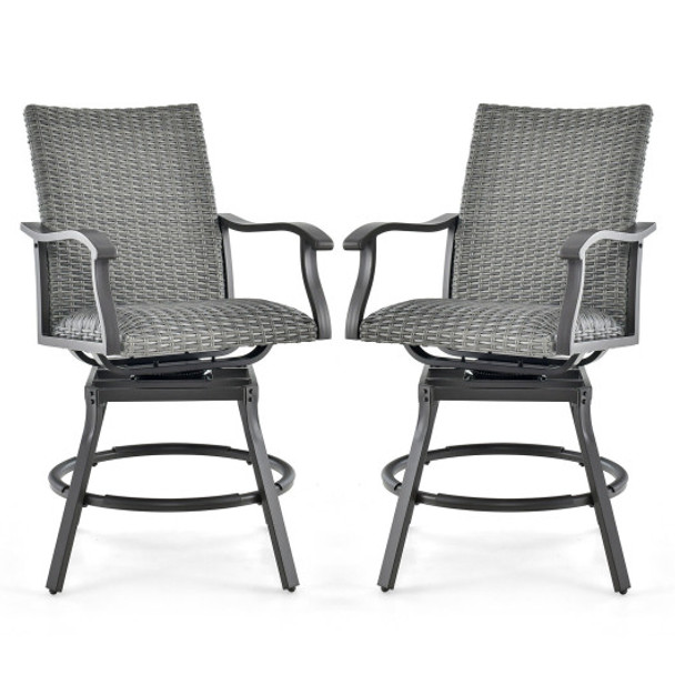 2 Pieces Patio Swivel Bar Chair Set with 4D Air Fiber Cushion