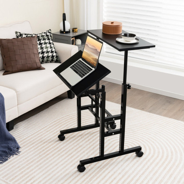 Height Adjustable Mobile Standing Desk with Rolling Wheels for Office and Home-Black