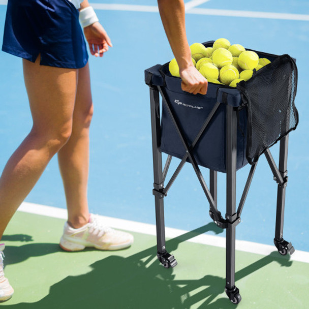 Lightweight Foldable Tennis Ball Teaching Cart with Wheels and Removable Bag-Blue