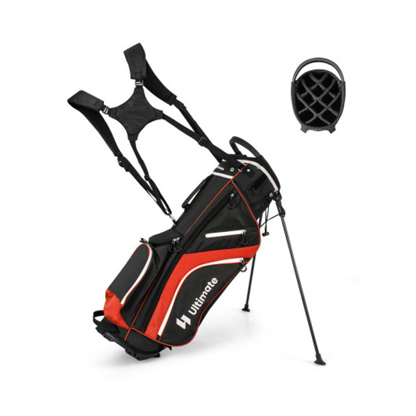 Lightweight Golf Stand Bag with 14 Way Top Dividers and 6 Pockets-Red