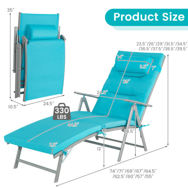 Folding Chaise Lounge Chair Outdoor Reclining Chair for Backyard-Tuiquoise