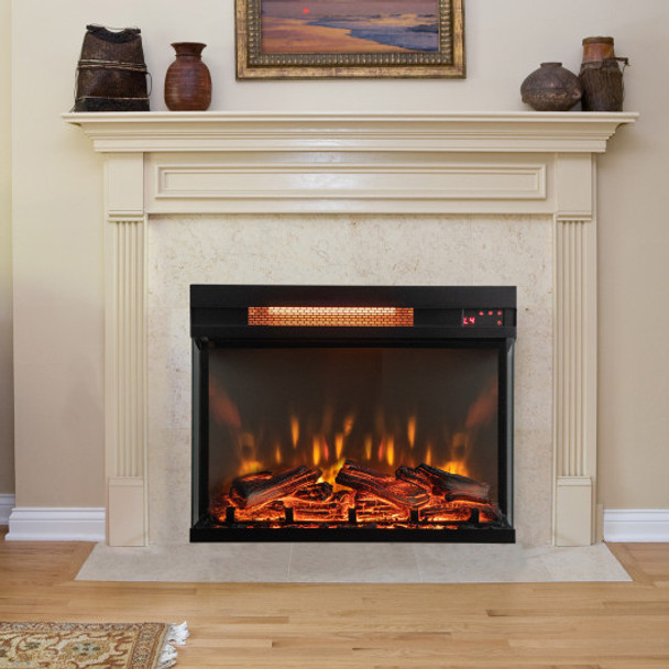 23-inch 3-Sided Electric Fireplace Insert with Remote Control-Black