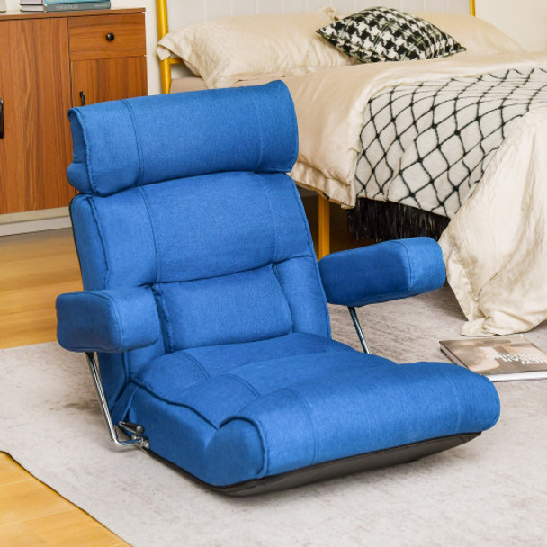 Adjustable Folding Sofa Chair with 6 Position Stepless Back-Blue