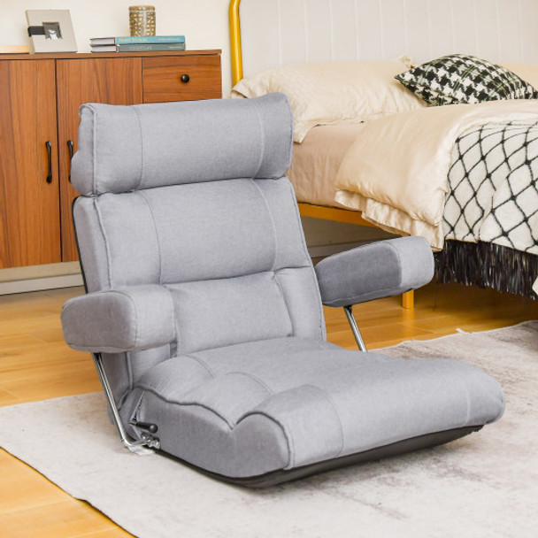 Adjustable Folding Sofa Chair with 6 Position Stepless Back-Gray