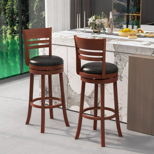 Set of 2 360 Bar Stools with PU Upholstered Seats-Brown