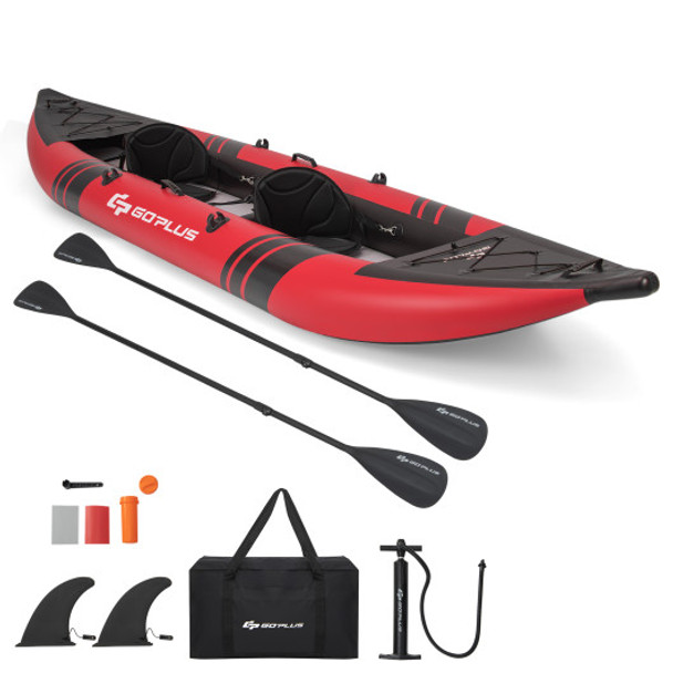 Inflatable 2-person Kayak Set with Aluminium Oars and Repair Kit-Red