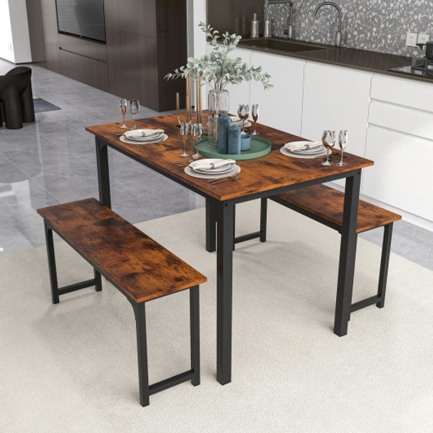 3 Pieces Farmhouse Dining Table Set with Space-Saving Design-Rustic Brown
