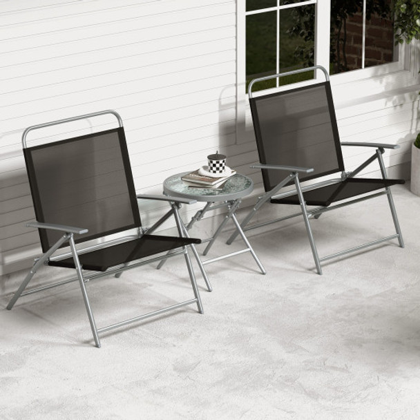 3 Piece Patio Folding Chair Set Outdoor Metal Conversation Set