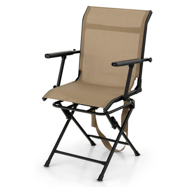 Foldable Swivel Patio Chair with Armrest and Mesh Back-Coffee