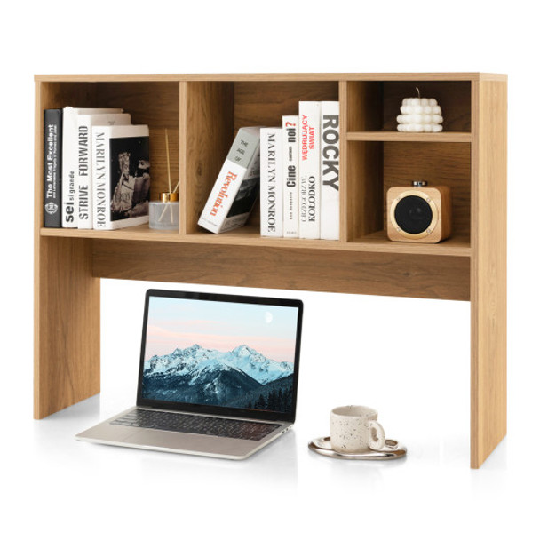Computer Desktop Bookcase with 4 Cubbies and Open Back Compartment-Natural