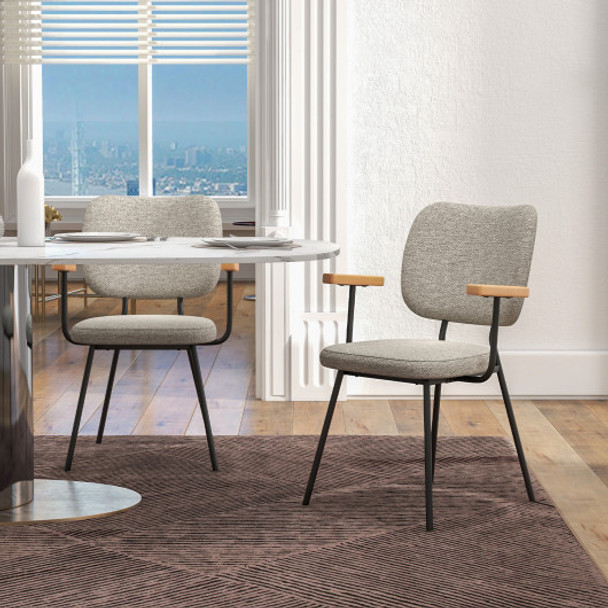 Set of 2 Modern Fabric Dining Chairs with Armrest and Curved Backrest