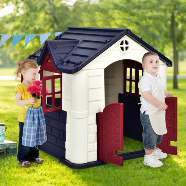 Indoor and Outdoor Games Cottage with Working Doors and Windows-Blue