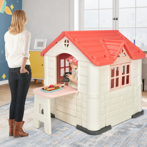 Indoor and Outdoor Games Cottage with Working Doors and Windows-Pink