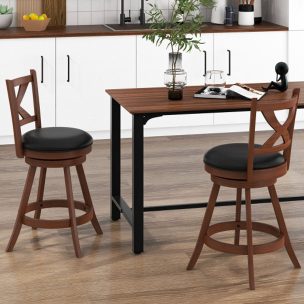 2 Pieces Classic Counter Height Swivel Bar Stool Set with X-shaped Open Back-M