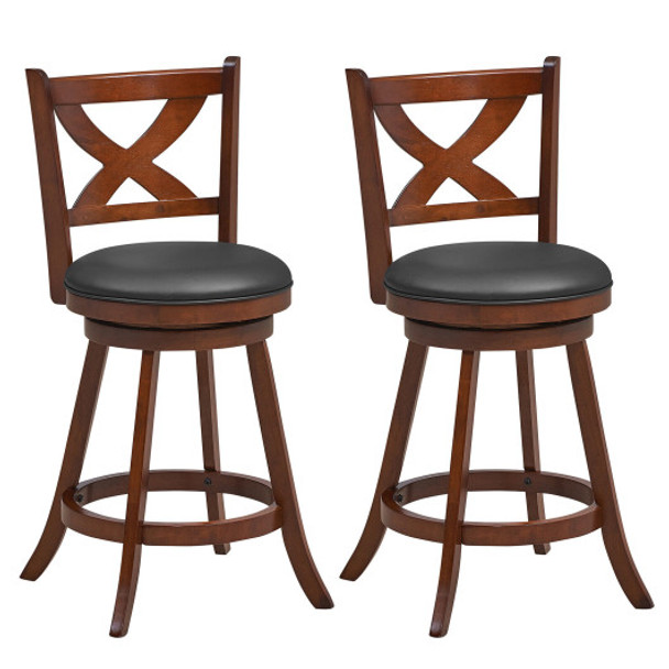 2 Pieces Classic Counter Height Swivel Bar Stool Set with X-shaped Open Back-M