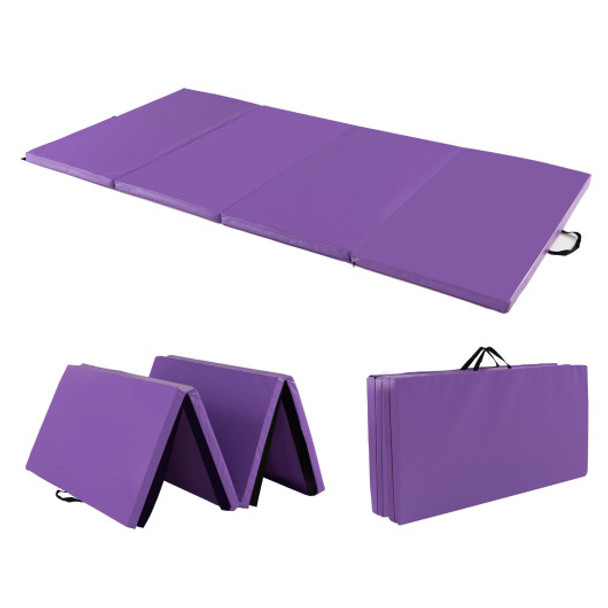 Folding Gymnastics Mat with Carry Handles and Sweatproof Detachable PU Leather Cover-Purple