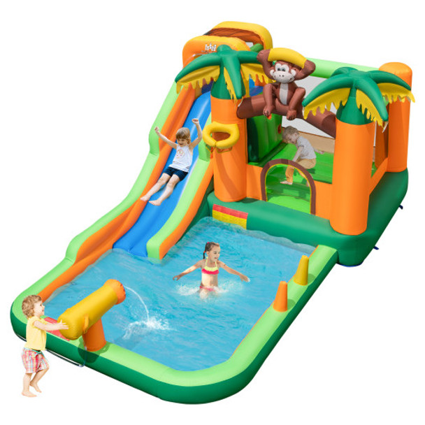 Monkey-Themed Inflatable Bounce House with Slide without Blower