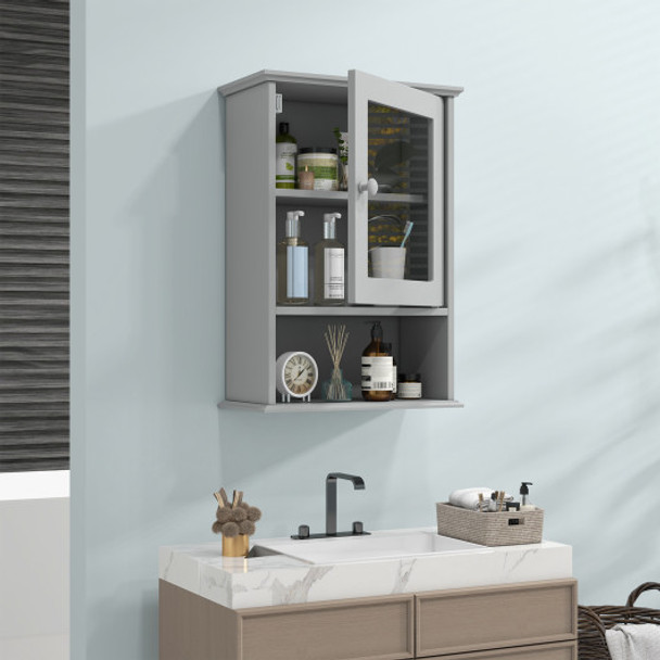 Bathroom Wall Mounted Adjustable Hanging Storage Medicine Cabinet-Gray