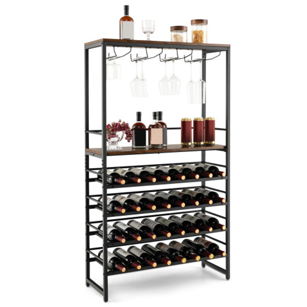 Freestanding Wine Bakers Rack with 4-Tier Wine Storage and 4 Rows of Stemware Racks