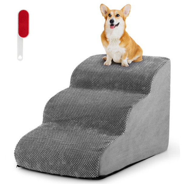 3-Tier Non-Slip Dog Steps with High-Density Sponge and Silicone Paw Prints-Gray