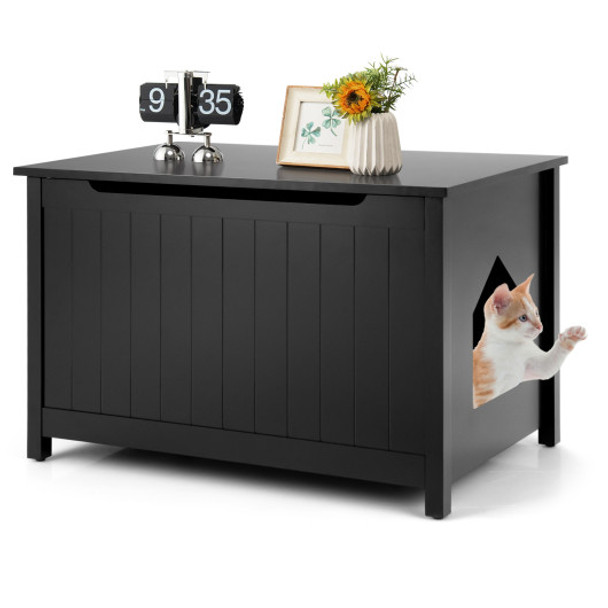 Wooden Cat Litter Box Enclosure with Top Opening Side Table-Black
