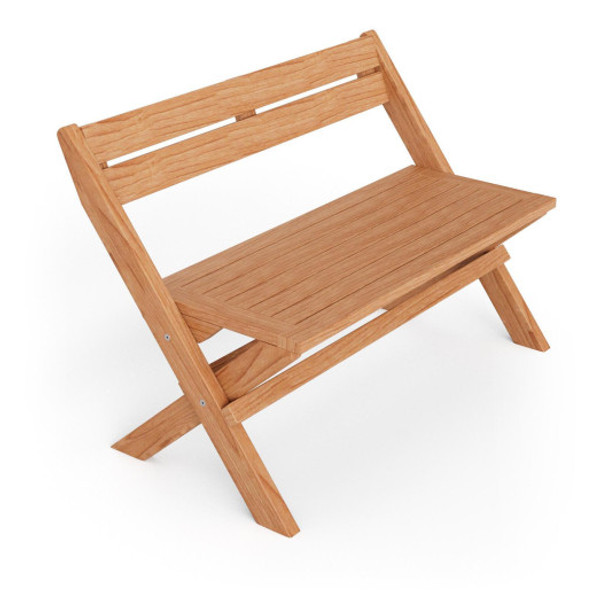 2-Person Teak Wood Folding Outdoor Benches with Slatted Seat