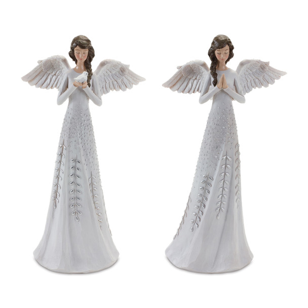 Angel Figurine with Silver Floral Accent (Set of 2) - 86014