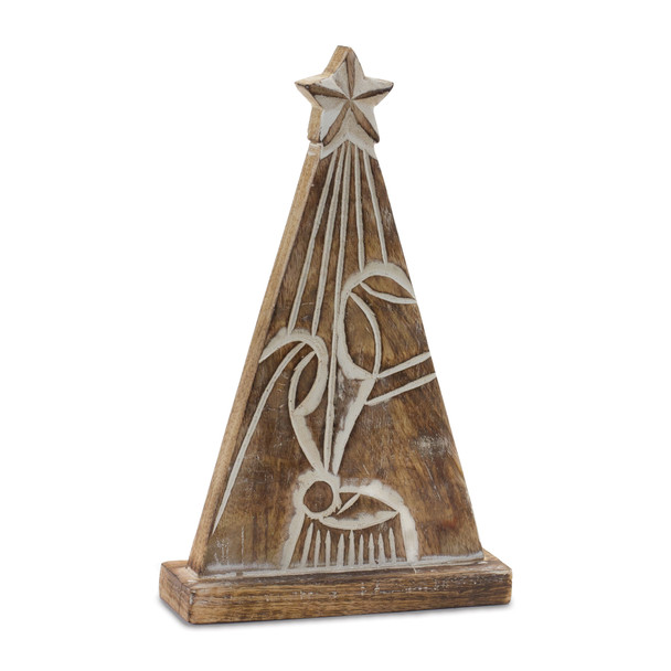 Wood Carved Nativity Tree (Set of 2) - 86036