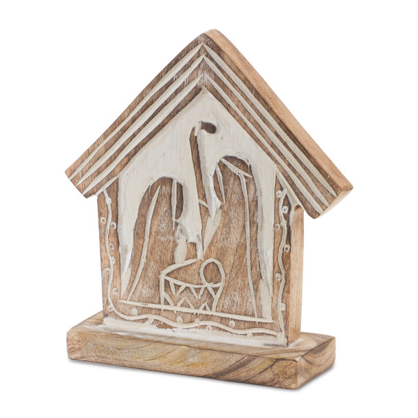 Wood Carved Nativity Barn (Set of 2) - 86039