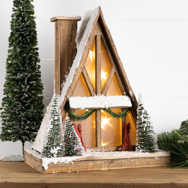 Vintage A-Frame Ski Lodge Lighted Display 16.5"H - 86085