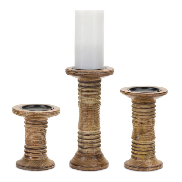 Natural Mango Wood Candle Holder (Set of 3) - 86093