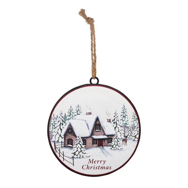 Woodland Winter Cabin Disc Ornament (Set of 12) - 86098