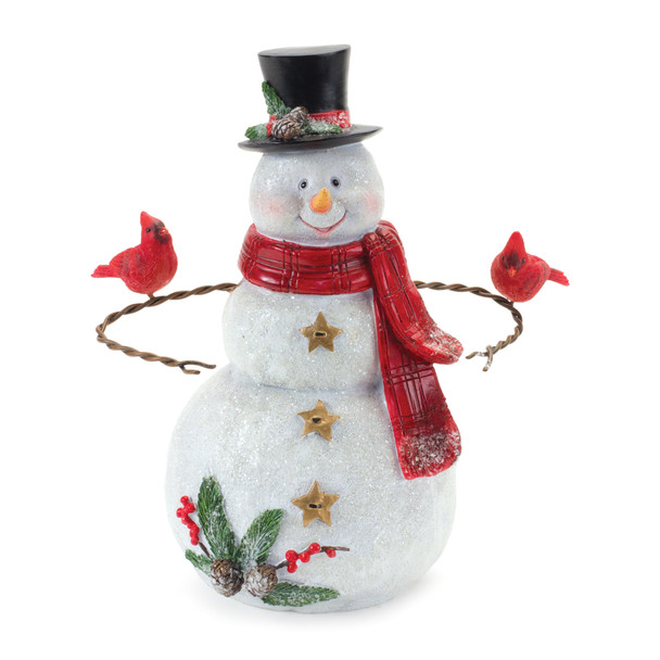 Snowman Figurine with Cardinal Bird Accents 9"H - 86164