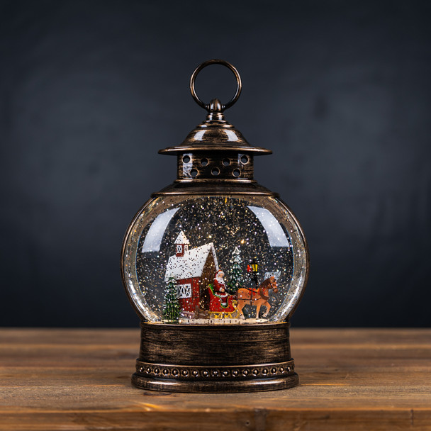 LED Snow Globe with Santa's Sleigh 11.5"H - 86210