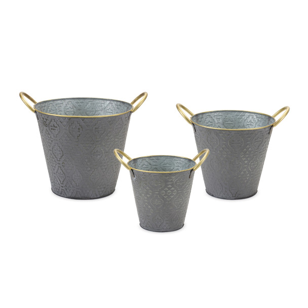 Metal Aztec Pail Planter (Set of 3) - 86217